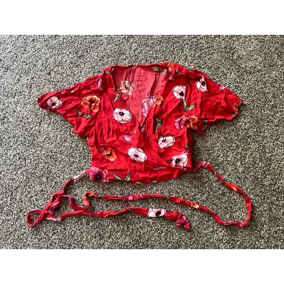 Women's Red‎ Floral Wrap Crop Top size small - Picture 1 of 12